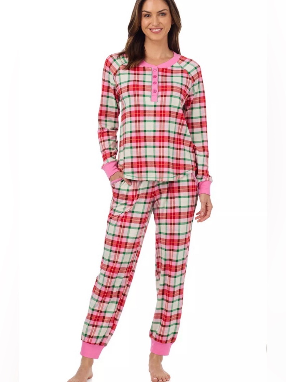 Cuddl Duds Women’s plaid warm fleece pajama top bottom set size small NWT